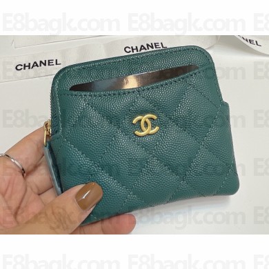 Chanel Grained Calfskin & Gold-Tone Metal Zip Coin Purse AP2061 Green 2024