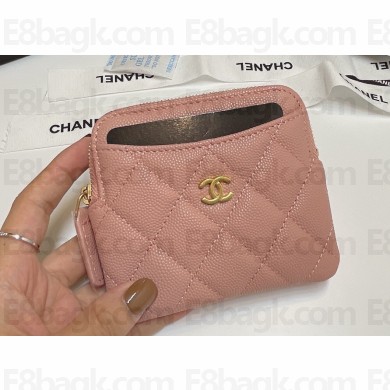 Chanel Grained Calfskin & Gold-Tone Metal Zip Coin Purse AP2061 Light Pink 2024