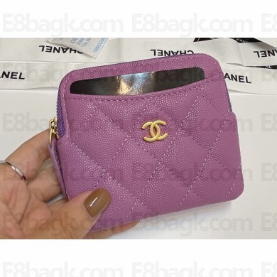 Chanel Grained Calfskin & Gold-Tone Metal Zip Coin Purse AP2061 Purple 2024