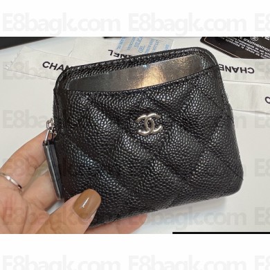 Chanel Caviar Leather Zip Coin Purse AP2061 Black/Silver 2024