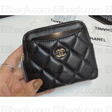 Chanel Lambskin Zip Coin Purse AP2061 Black/Gold 2024