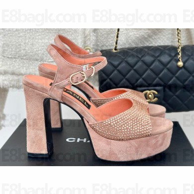 Chanel Heel 12cm Platform 4cm Sandals Suede Pink/Crystals 2024