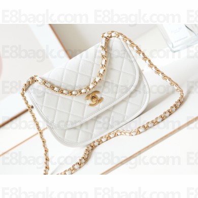 Chanel Calfskin & Gold-Tone Metal Messenger Bag AS4845 White 2024