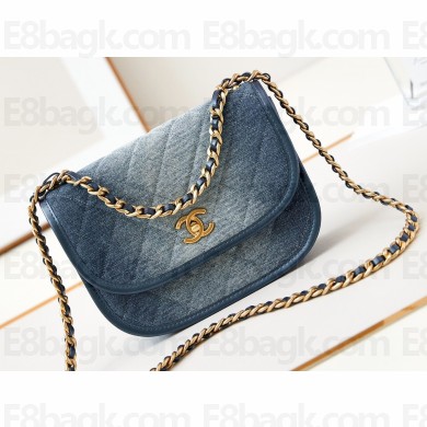 Chanel Washed Denim & Gold-Tone Metal Messenger Bag AS4845 Blue 2024
