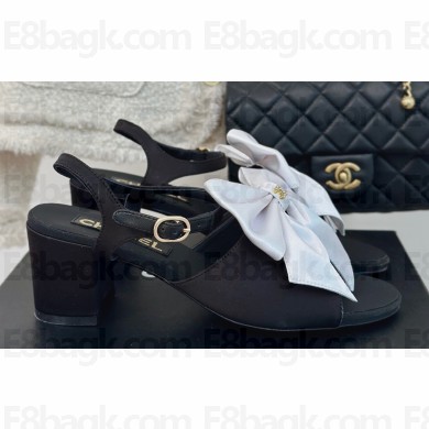 Chanel Heel 6cm Bow Sandals G45812 Satin Black/White 2024