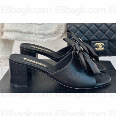 Chanel Heel 6cm Bow Mules Leather Black 2024