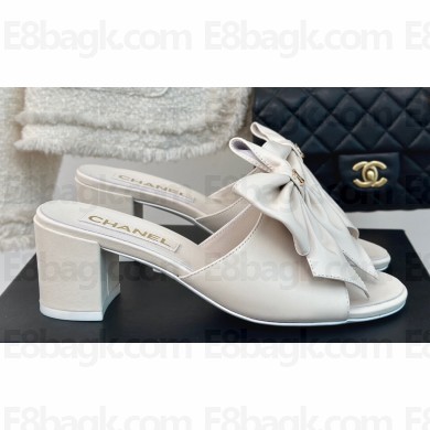 Chanel Heel 6cm Bow Mules Leather White 2024