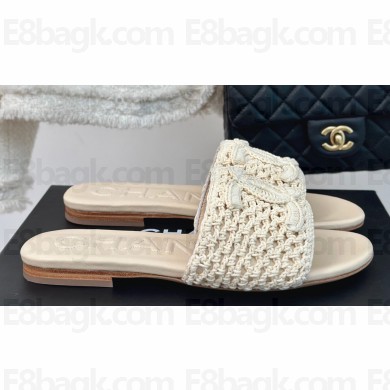 Chanel CC Logo Mules Knit White 2024