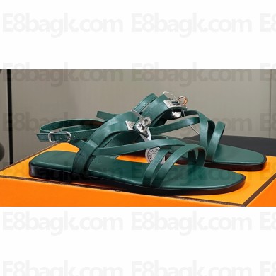 Hermes June sandals with iconic Kelly buckle and straps in calfskin Green 2024