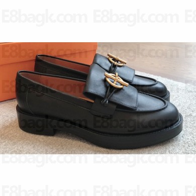 Hermes Heel 4.5cm Impact loafers with iconic Glenan buckle in calfskin Black 2024