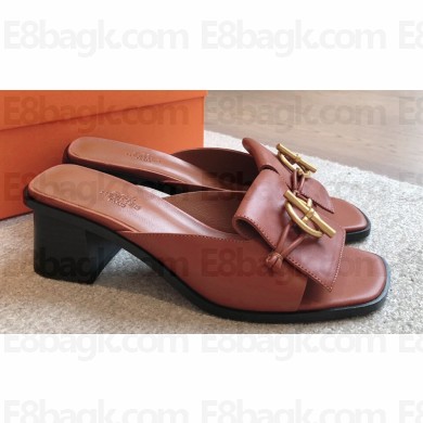 Hermes Heel 4.5cm Ilot sandals with iconic Glenan buckle in calfskin Brown 2024