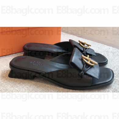 Hermes Heel 2.5cm Isle sandals with iconic Glenan buckle in calfskin Black 2024