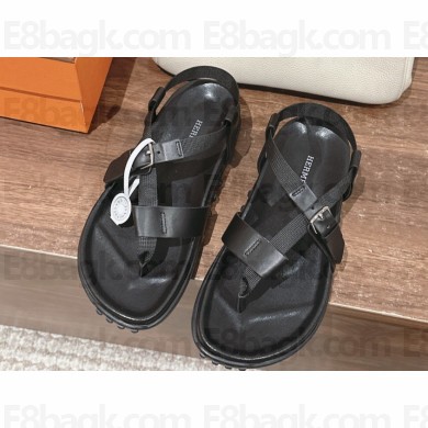 Hermes Inboard sandals in woven ribbon and calfskin Black 2024
