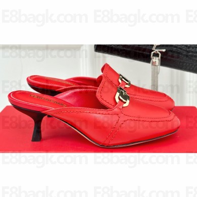 Ferragamo Heel 6cm New Vara buckle mules calfskin Red 2024