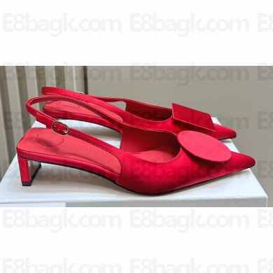 Jacquemus Heel 3.5cm Les slingbacks Duelo basses Circle square pumps Satin Red 2024