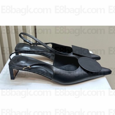 Jacquemus Heel 3.5cm Les slingbacks Duelo basses Circle square pumps Leather Black 2024