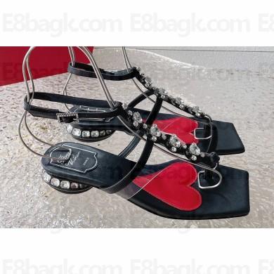 Roger Vivier Heel 4cm Jewel Heel Disco Sandals in Leather Black 2024
