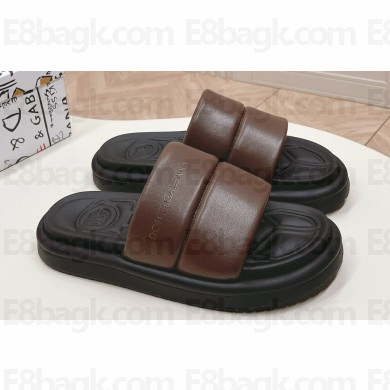 Dolce & Gabbana Padded and quilted Nappa-look fabric Men's sandals Coffee 2024