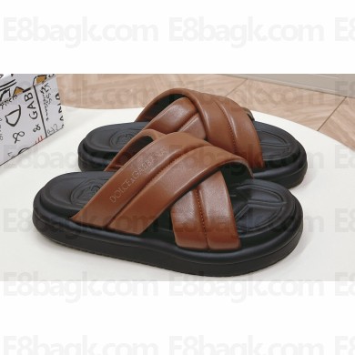 Dolce & Gabbana Padded and quilted Nappa-look fabric Men's Crossover sandals Brown 2024