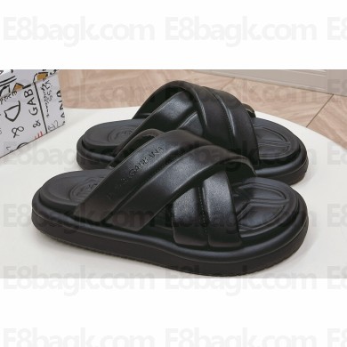 Dolce & Gabbana Padded and quilted Nappa-look fabric Men's Crossover sandals Black 2024