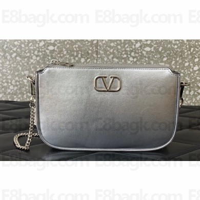 Valentino VLogo Signature mini bag in calfskin leather Silver 2024