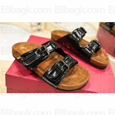 Valentino Fussfriend footbed Women/Men slide sandals with Adjustable buckle straps in calfskin Black 2024
