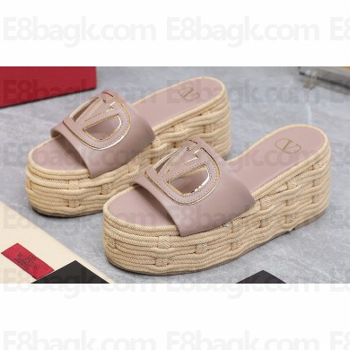 Valentino Heel 8.5cm Platform 5.5cm Vlogo Cut-Out Slide Wedge Sandals Espadrilles in calfskin leather Nude 2024