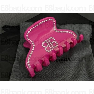 Balenciaga Holli BB Hair Grip in pink acetate and steel with rhinestones 2024