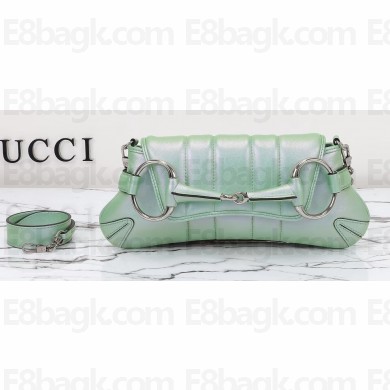 Gucci Horsebit Chain small shoulder bag 764339 iridescent quilted chevron leather Green 2024