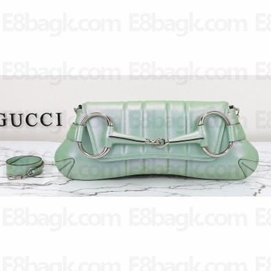 Gucci Horsebit Chain medium shoulder bag 764255 iridescent quilted chevron leather Green 2024