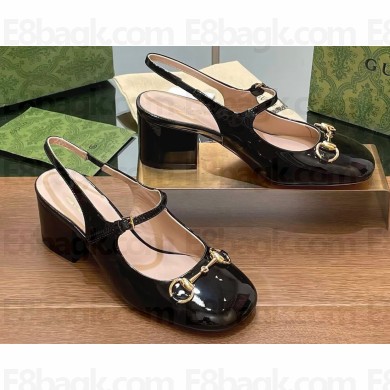 Gucci Heel 5.5cm Women's Horsebit pumps 801893 in patent leather Black 2024