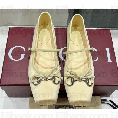 Gucci Satin Horsebit Ballet Flats with Bow Yellow 2024