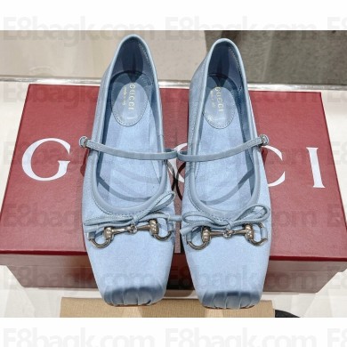 Gucci Satin Horsebit Ballet Flats with Bow Light Blue 2024