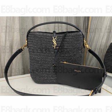 Saint Laurent LE 37 bag in woven raffia and vegetable-tanned leather 773991 Black 2024