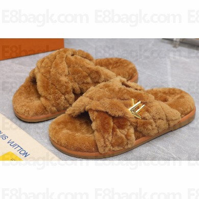 Louis Vuitton Shearling cross-over straps LV Bliss Comfort Mules Brown 2024