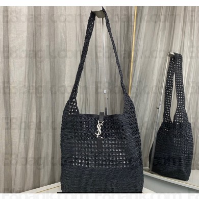 Saint Laurent LE 5 A 7 bag in raffia crochet and smooth leather 690941 Black 2024