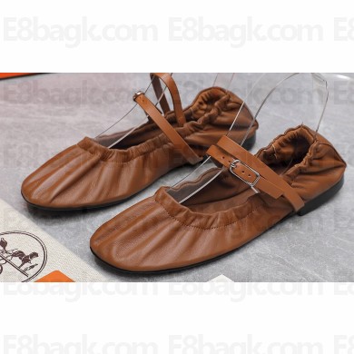 Hermes Jolly ballet flats Brown with signature wrap-around ankle strap 2024