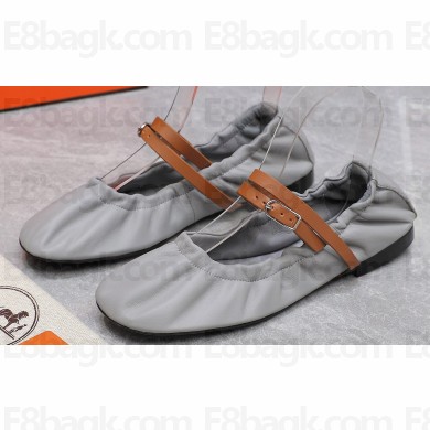 Hermes Jolly ballet flats Gray with signature wrap-around ankle strap 2024