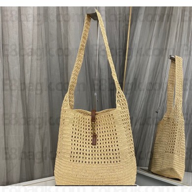 Saint Laurent LE 5 A 7 bag in raffia crochet and smooth leather 690941 Beige 2024