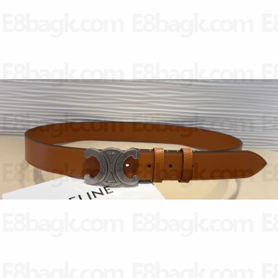 Celine Width 3.5cm Large triomphe belt in VINTAGE CALFSKIN Camel/Silver