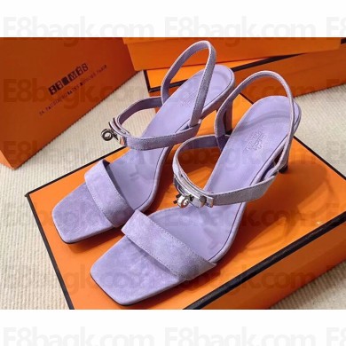 Hermes Glamour 75 sandals in suede goatskin Lilac with Kelly buckle (original quality)