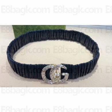 Gucci Width 4cm Silk Crystal GG Marmont Wide Belt Black/Gold
