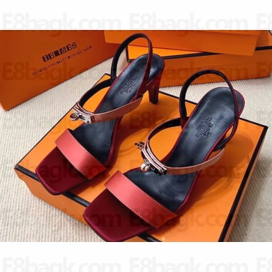 Hermes Glamour 75 sandals in Satin Red/Silver with Kelly buckle (original quality)