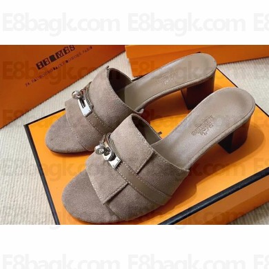 Hermes Gigi 50 sandals in Suede Gray with Kelly buckle (original quality)