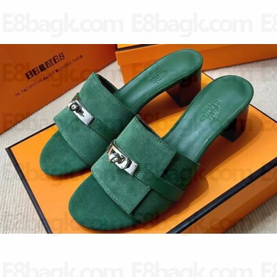 Hermes Gigi 50 sandals in Suede Green with Kelly buckle (original quality)
