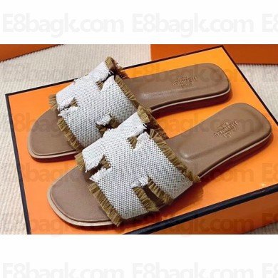 Hermes Oran Sandals in fringed H canvas Brown (original quality)
