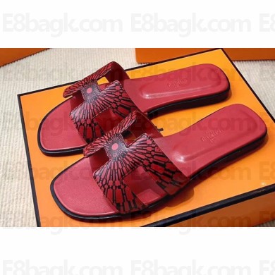 Hermes Oran Sandals in Calfskin Leather Print Red (original quality)