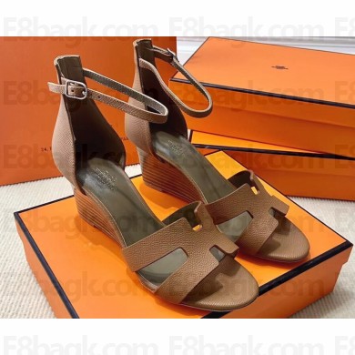 Hermes Legend Wedge sandals in Epsom calfskin Brown (original quality)