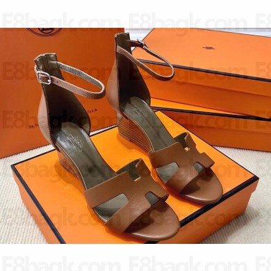 Hermes Legend Wedge sandals in calfskin Brown (original quality)