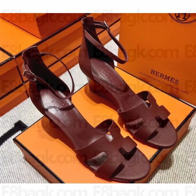 Hermes Legend Wedge sandals in Epsom calfskin Burgundy (original quality)